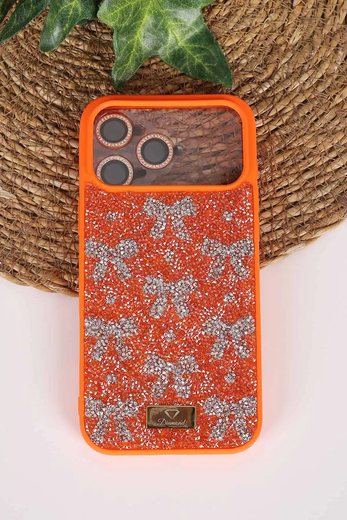 Turuncu TeknoCase İPhone 17 Pro Max Uyumlu Perfect Diamond Case Serisi Taşlı Lens Hediyeli Sert Silikon Telefon Kılıfı 480868