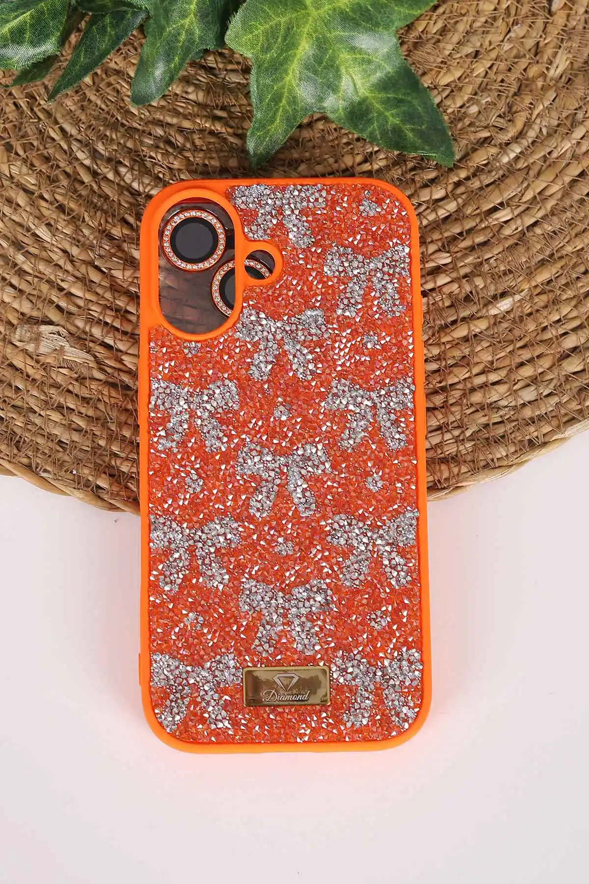 Turuncu TeknoCase İPhone 17 Uyumlu Perfect Diamond Case Serisi Taşlı Lens Hediyeli Sert Silikon Telefon Kılıfı 480855