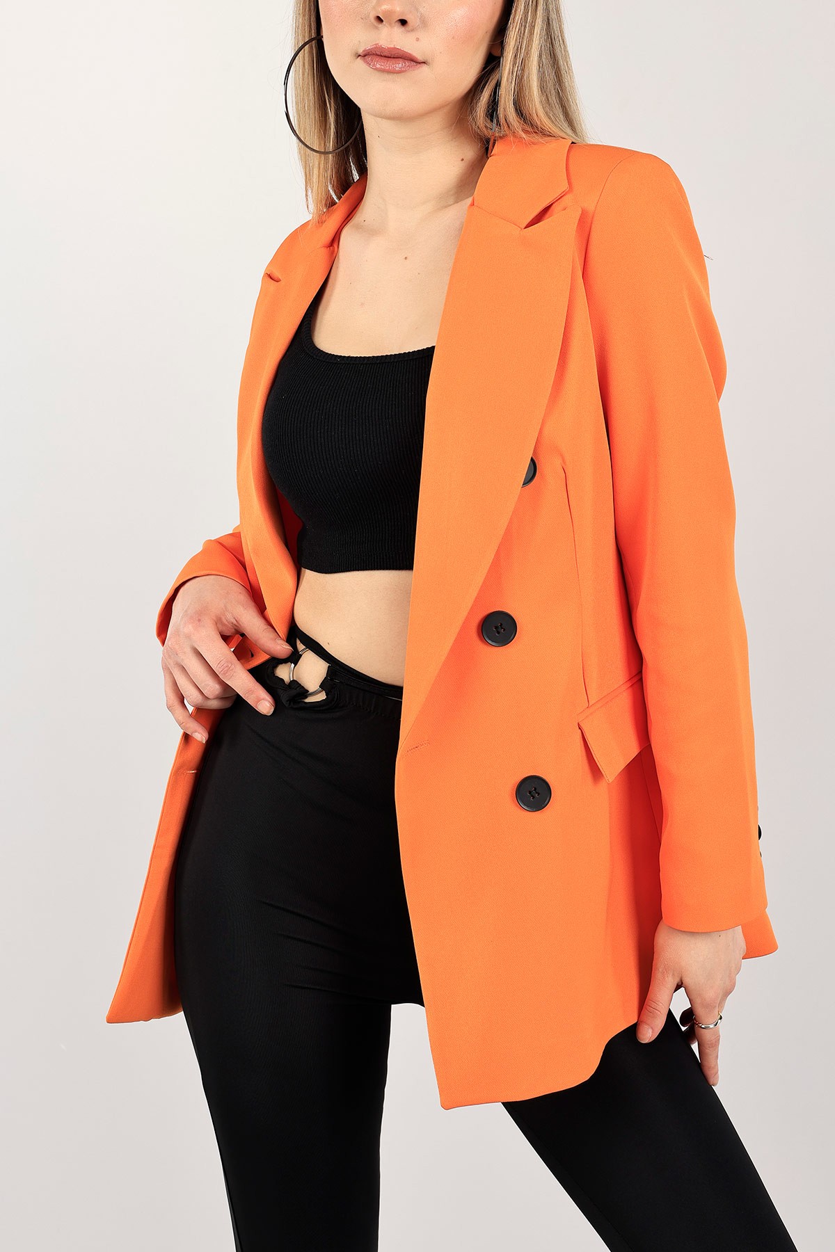 turuncu yeni sezon astarlı bayan ceket 110367 modamızbir modamizbir com