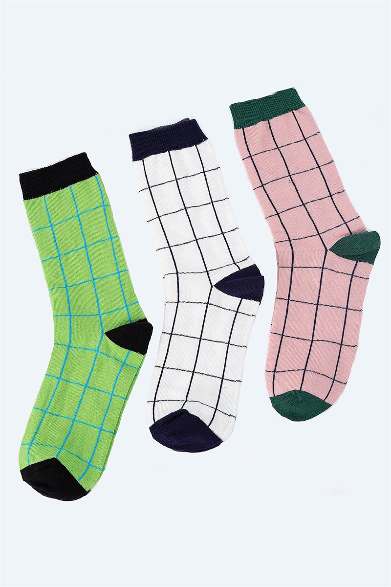 Üçlü Bayan Çizgi Desenli Çorap 30150B