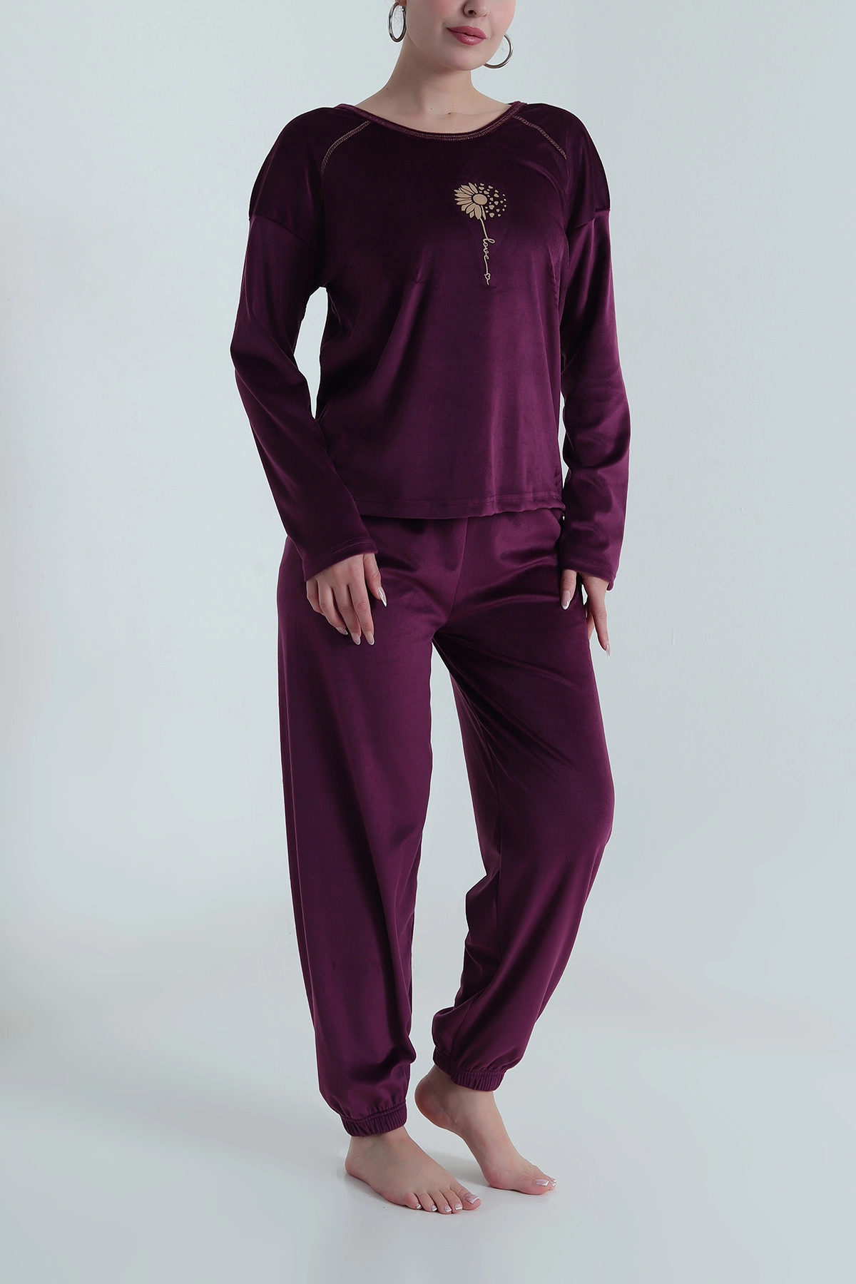Uzun Kollu Kadife Kadın Pijama Takımı 487754