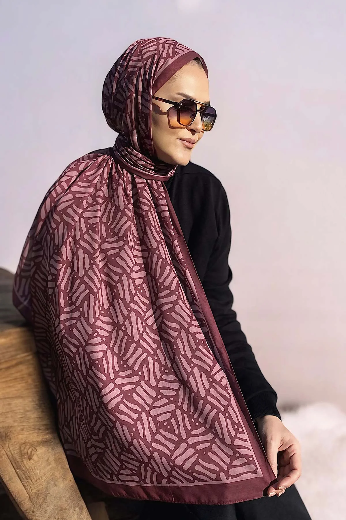 Vişne 180X70 cm Dijital Baskı Kibrit Desenli Pamuk Şal 334176