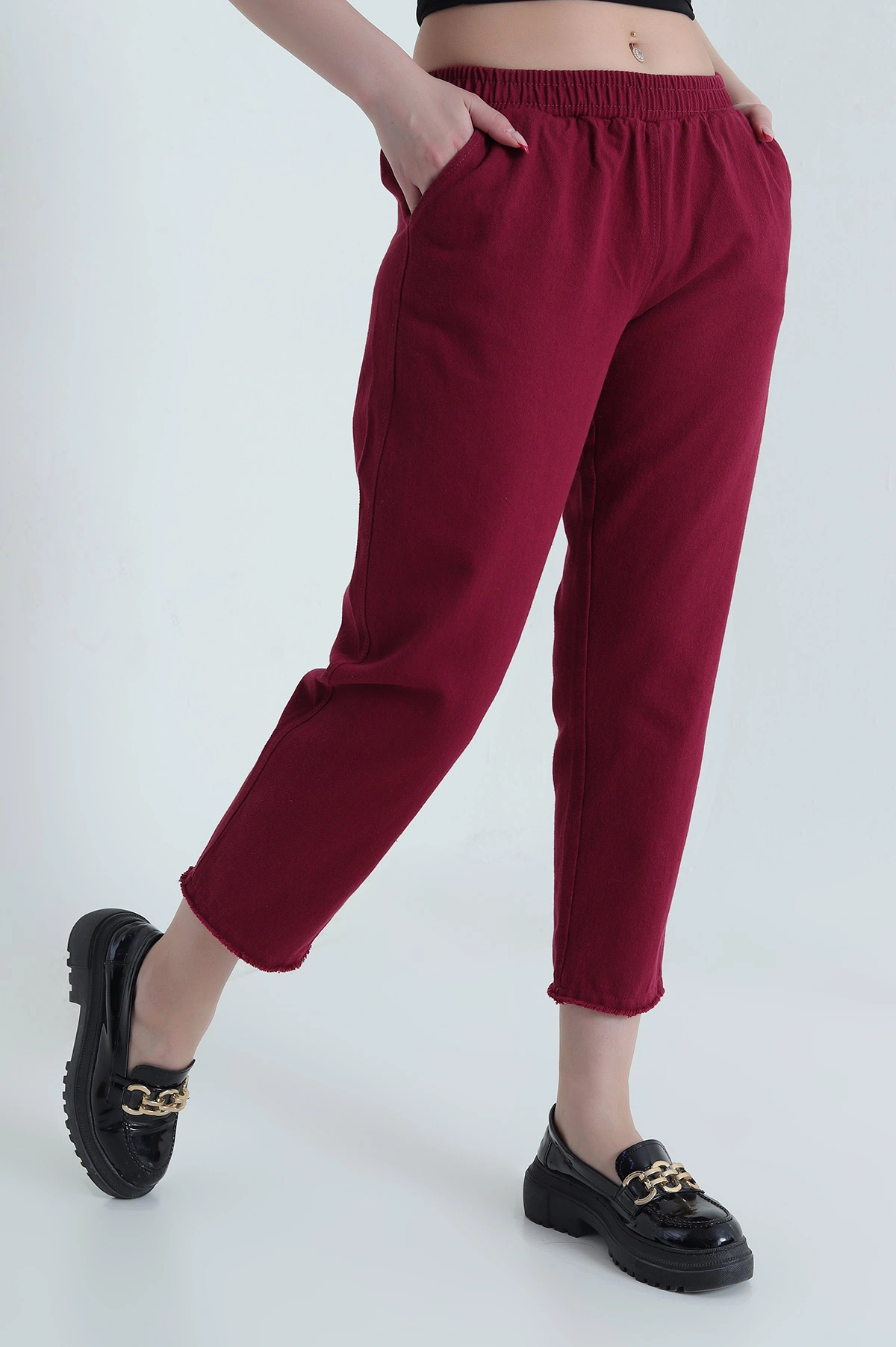 Vişne Bel Lastikli Cep Detay Gabardin Kadın Pantolon 440781