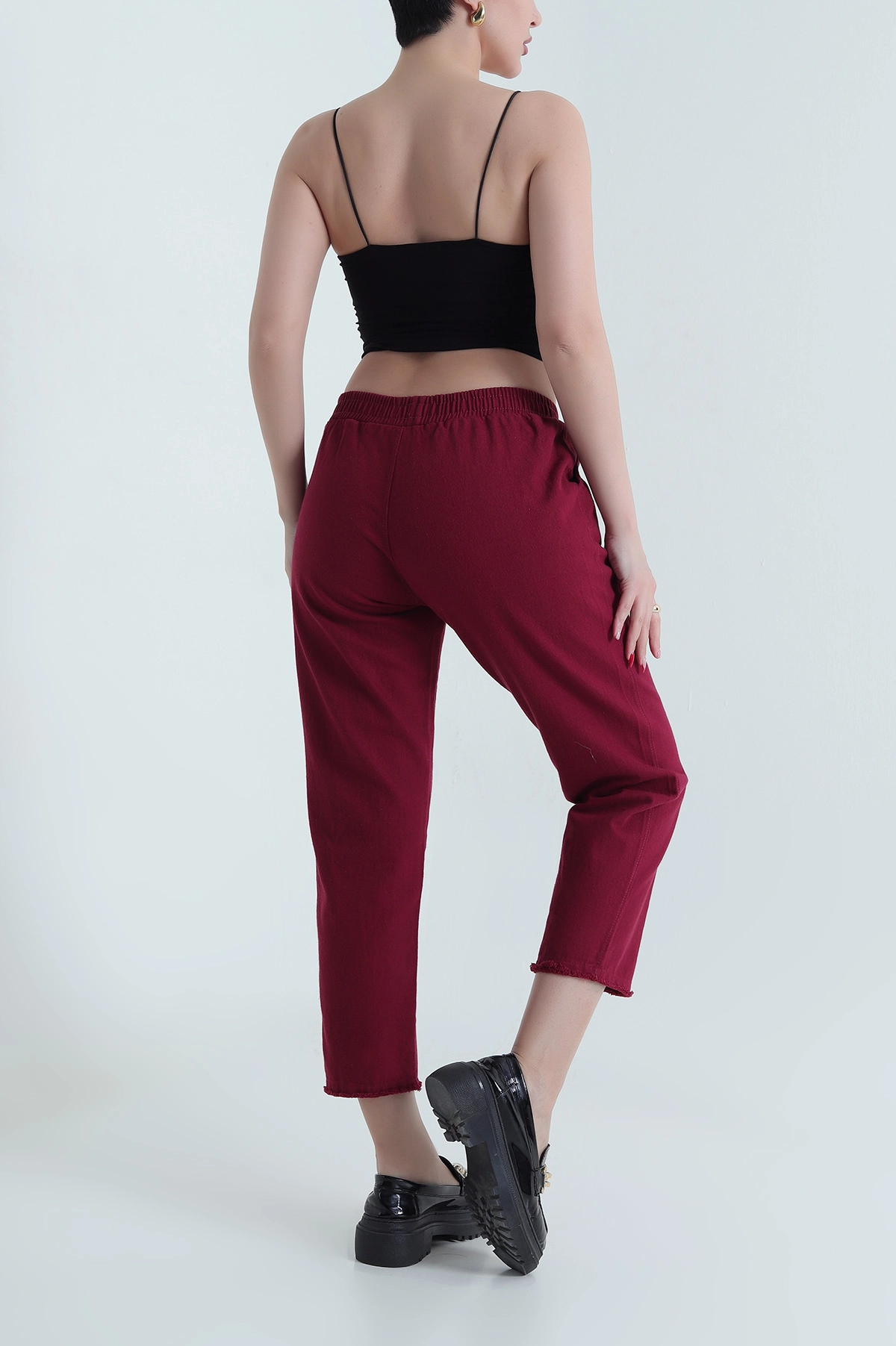 Vişne Bel Lastikli Cep Detay Gabardin Kadın Pantolon 440781