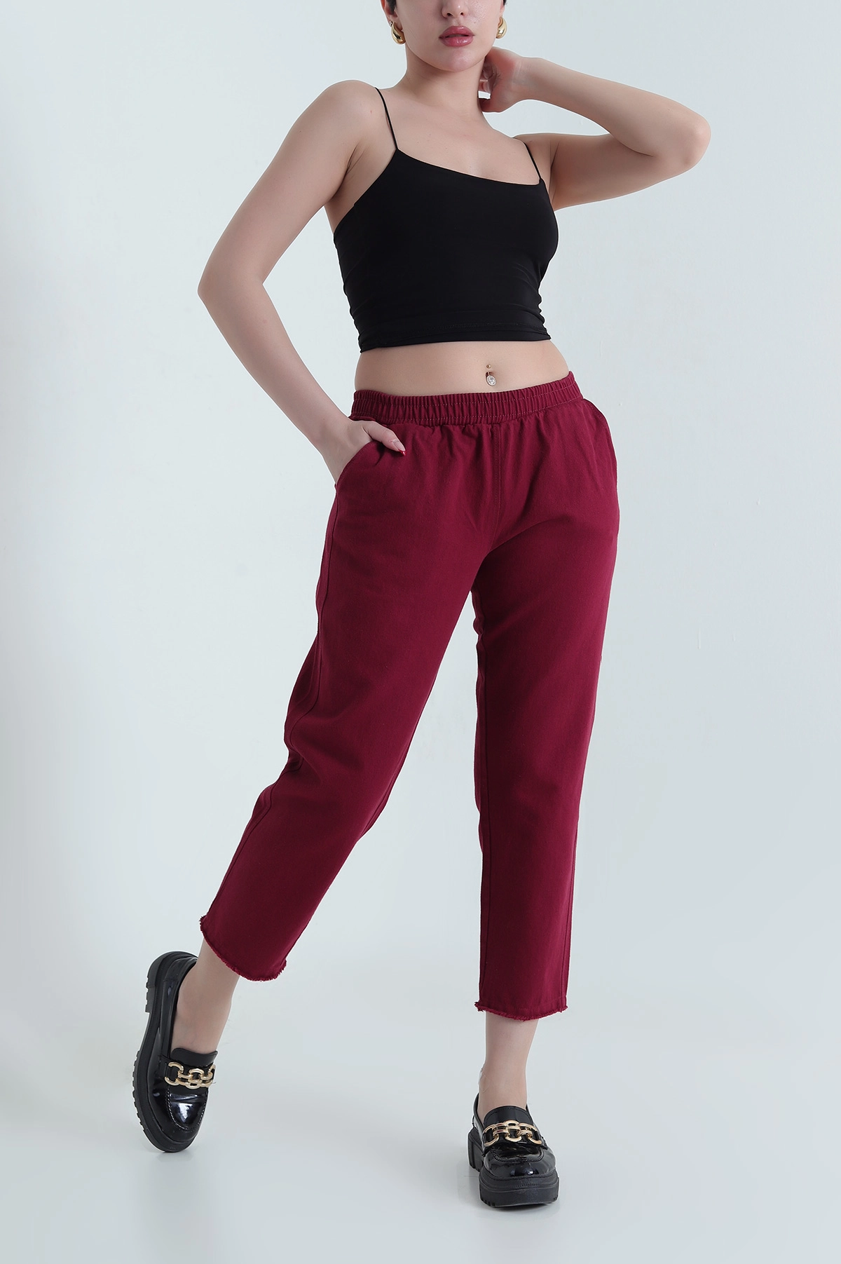 Vişne Bel Lastikli Cep Detay Gabardin Kadın Pantolon 440781