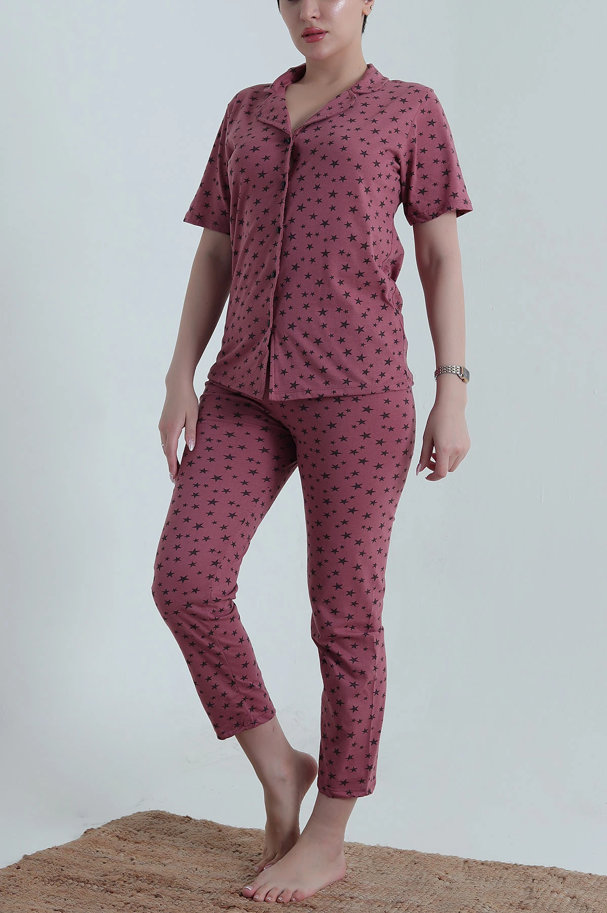 Vişne Fitilli Düğmeli Kadın Pijama Takımı 458847
