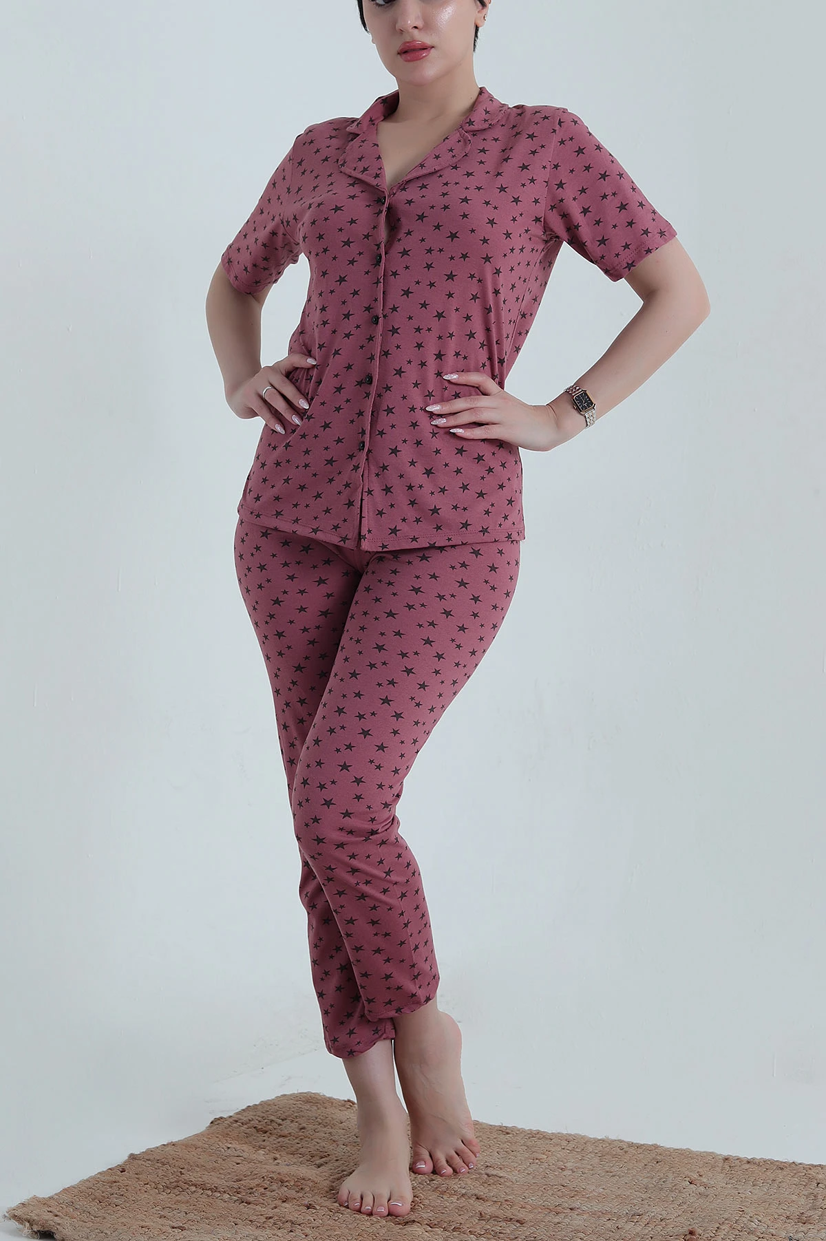 Vişne Fitilli Düğmeli Kadın Pijama Takımı 458847