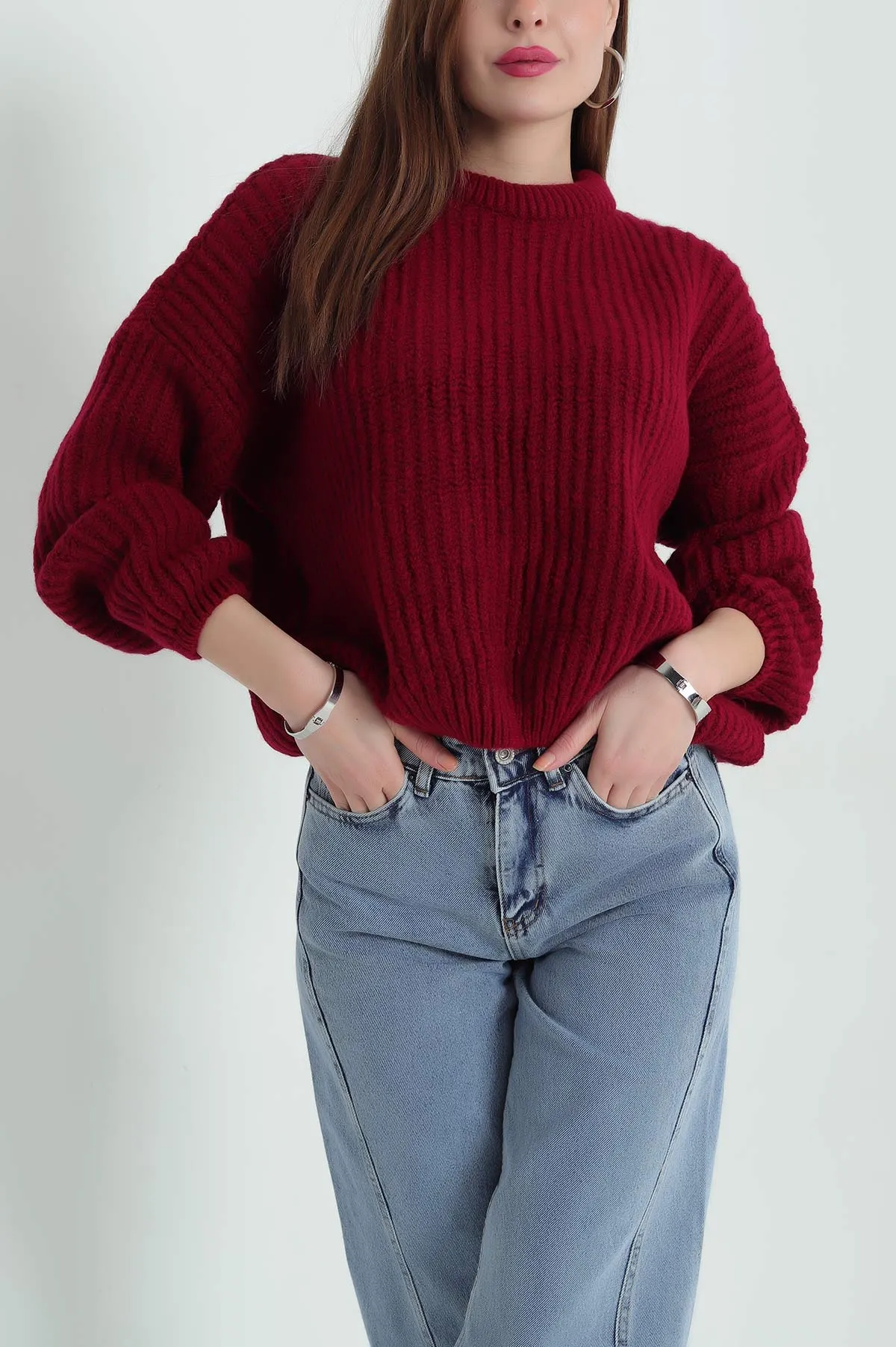Vişne Kalın Örme Triko Kazak 333833
