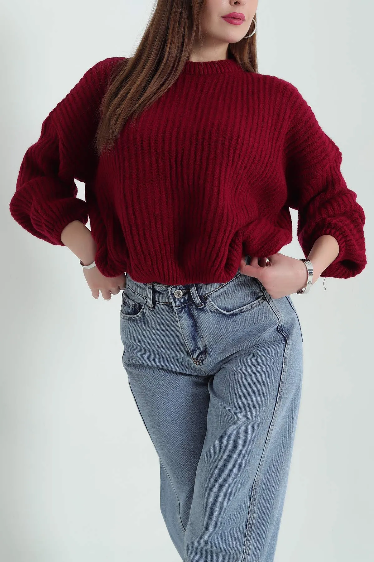 Vişne Kalın Örme Triko Kazak 333833