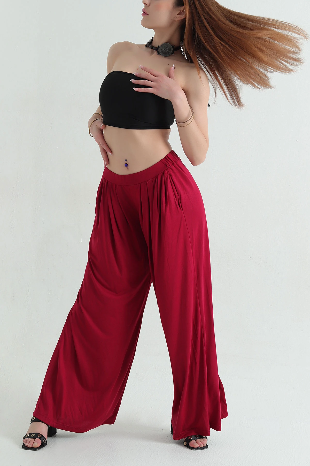 Vişne Oysho Bol Paça Bayan Pantolon 353994