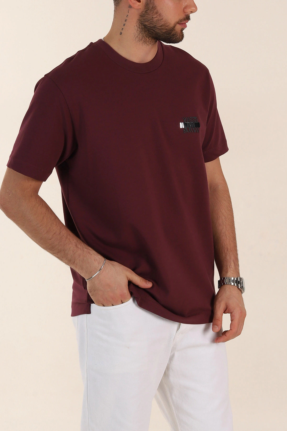 Vişne Relaxed Fit Baskılı Yazı Detaylı Erkek Tişört 358546