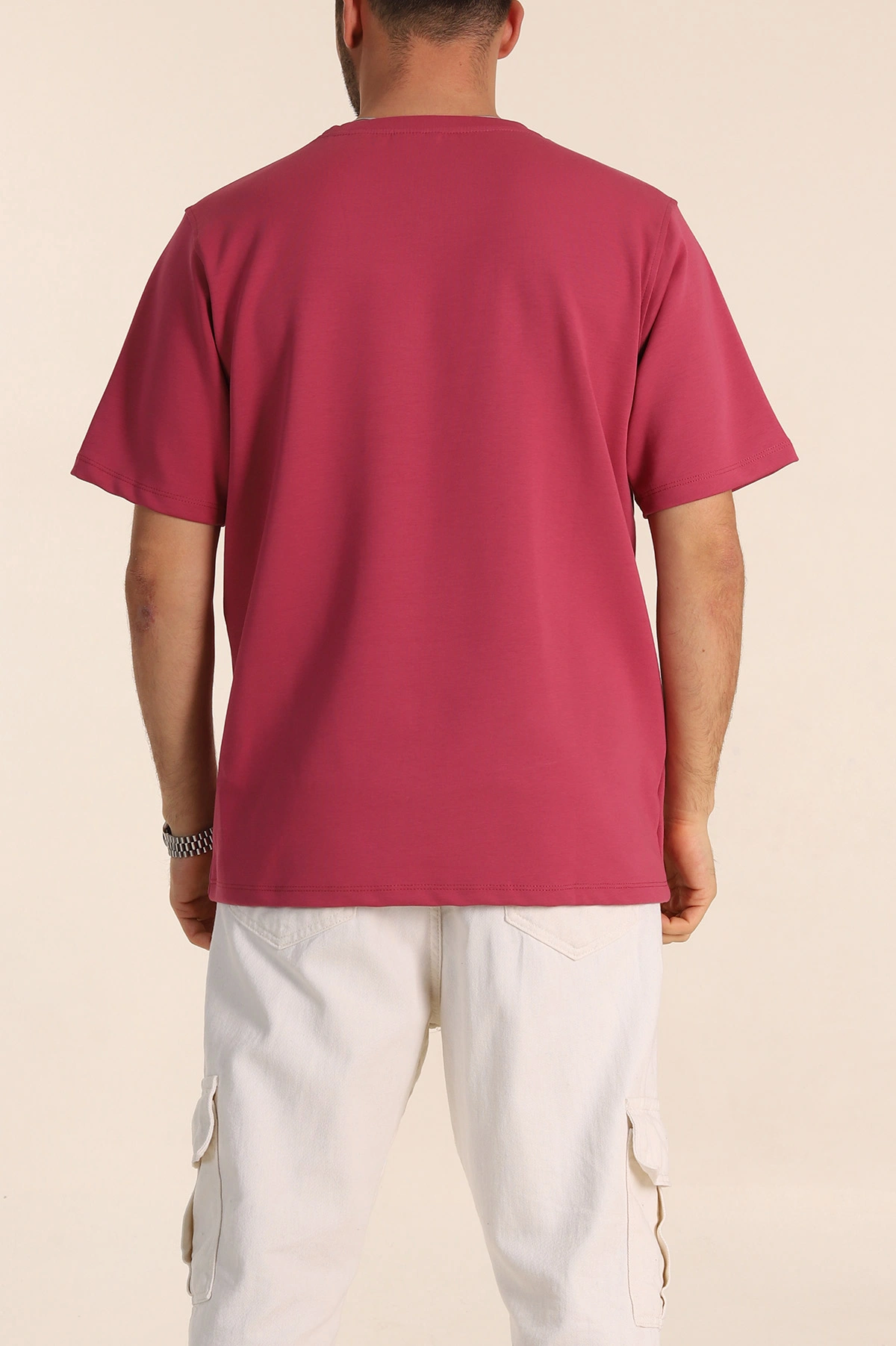 Vişne Relaxed Fit Double Face Basic Erkek Tişört 348944