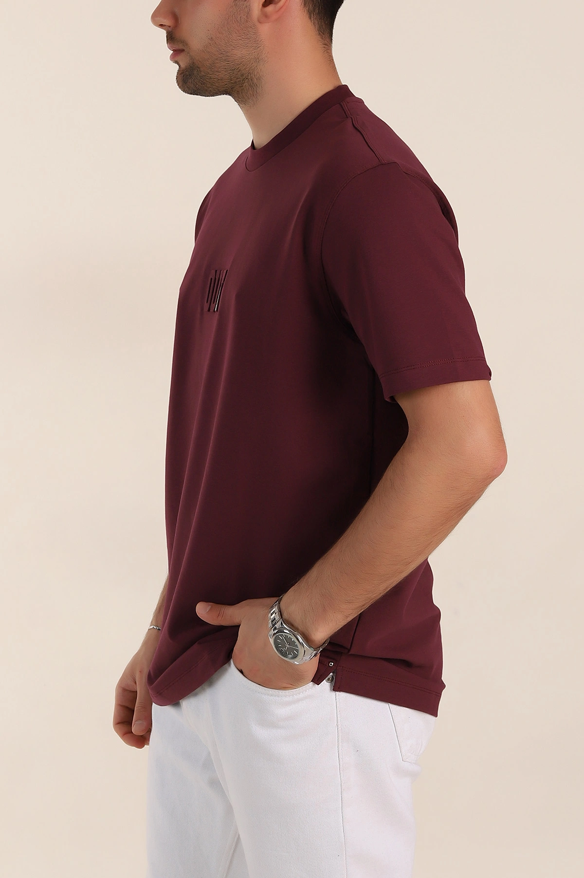 Vişne Relaxed Fit Kabartma Yazı Detaylı Erkek Tişört 358497