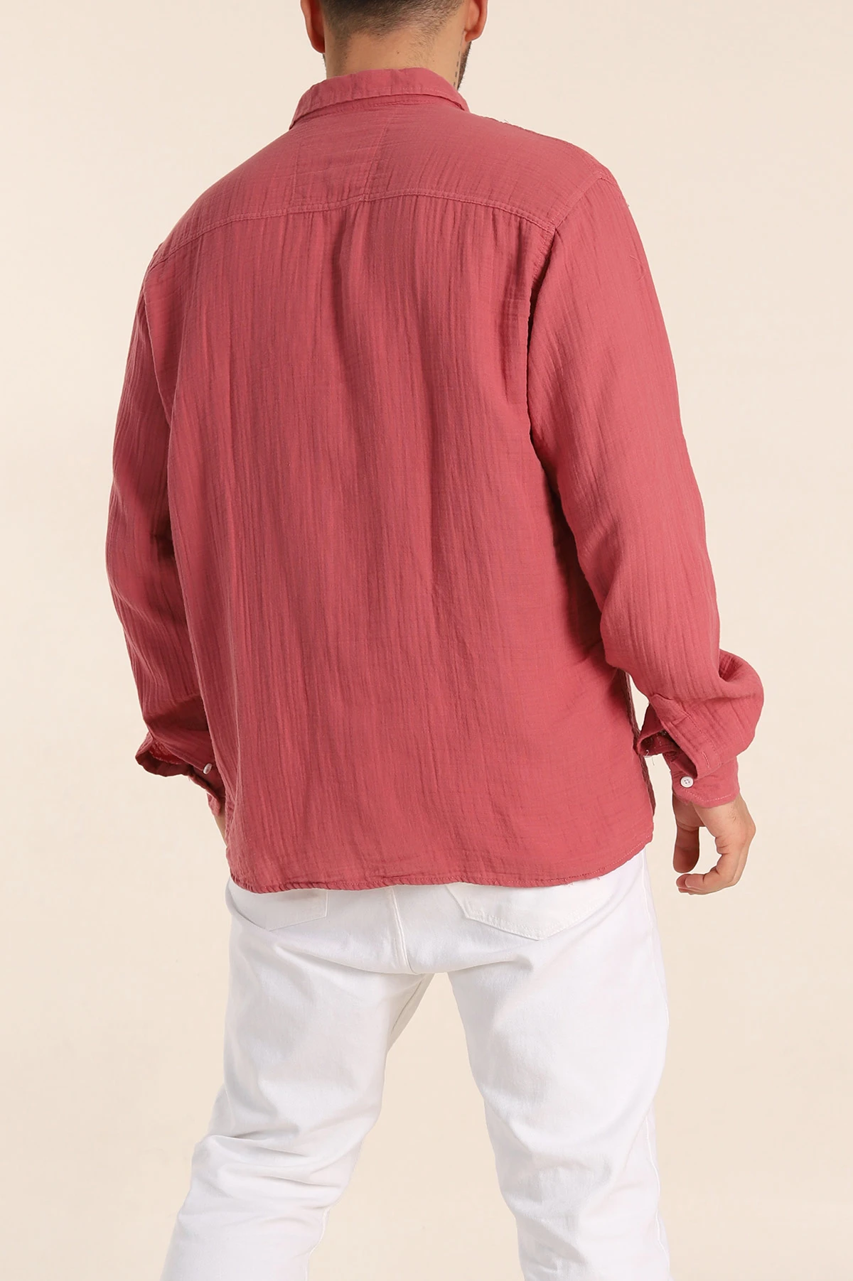 Vişne Relaxed Fit Müslin Keten Ata Yaka Erkek Gömlek 339160