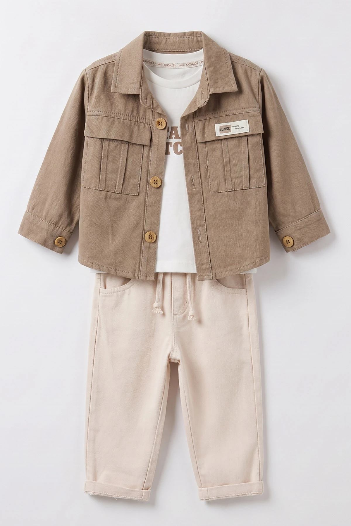 Vizon (1-4 Yaş)Cebi Nakışlı Gabardin Ceketli Erkek Çocuk&Bebek 3'lü Takım 501395