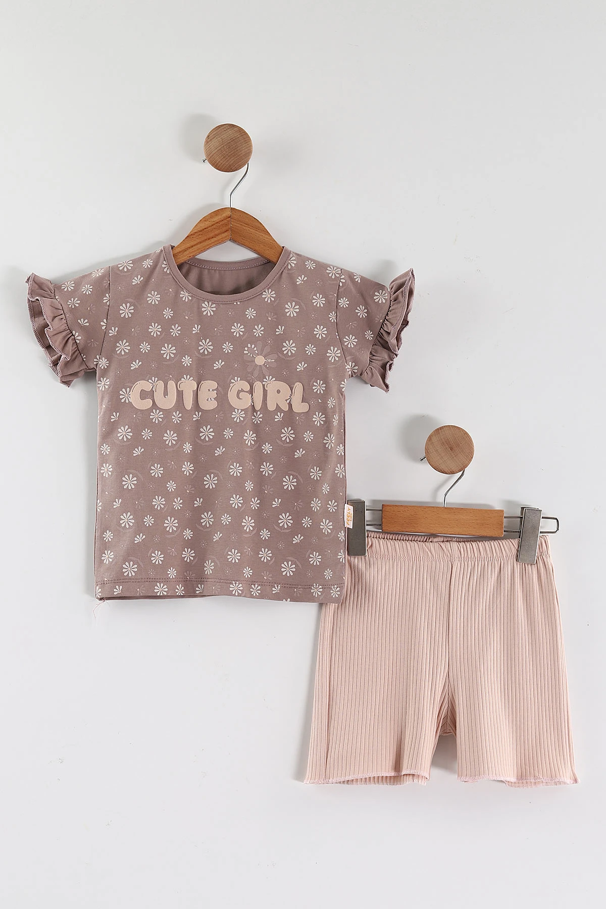 Vizon (2-5 Yaş)Cute Girl Baskılı Fitilli Şortlu Kız Çocuk Takım 446610
