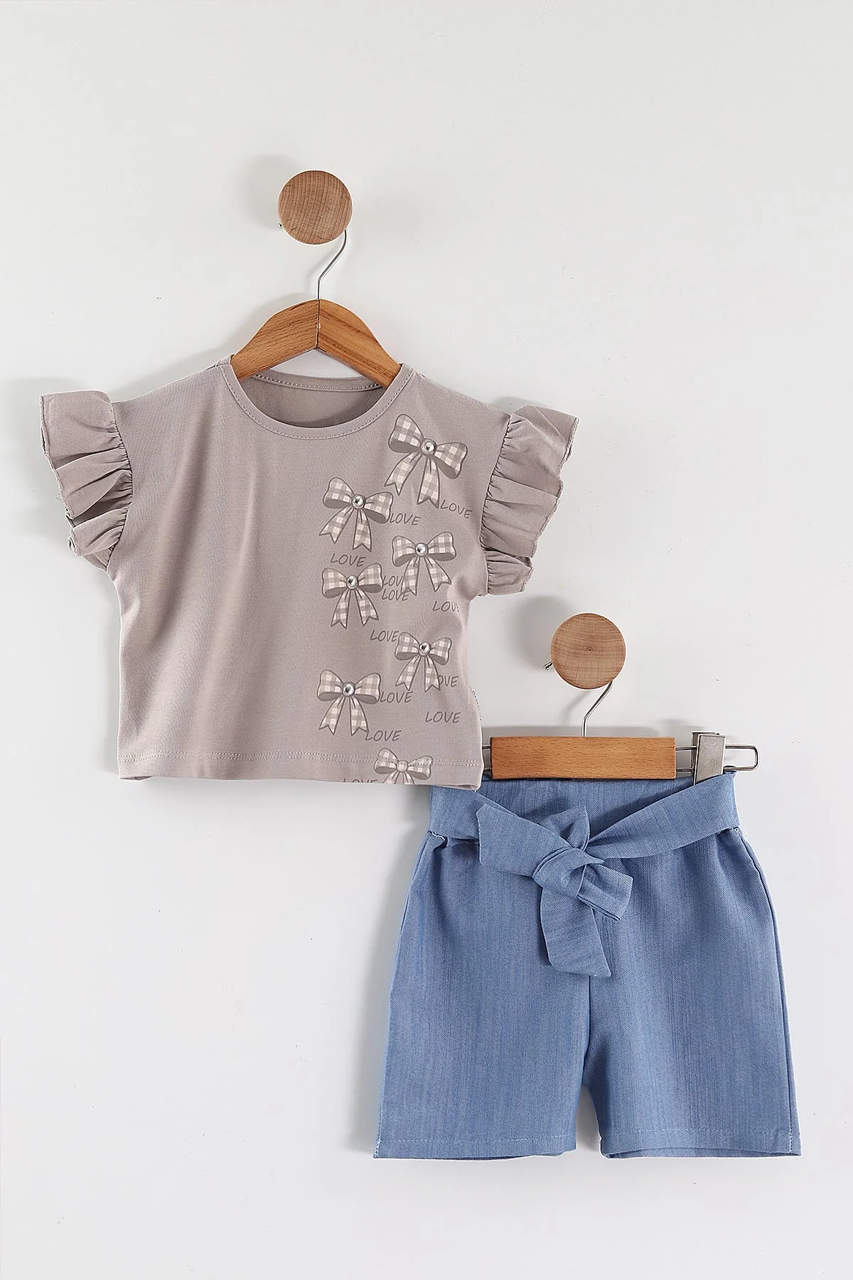 Vizon (2-5 Yaş)Fiyonk Baskılı Tencel Kumaş Şortlu Kız Çocuk Takım 462563
