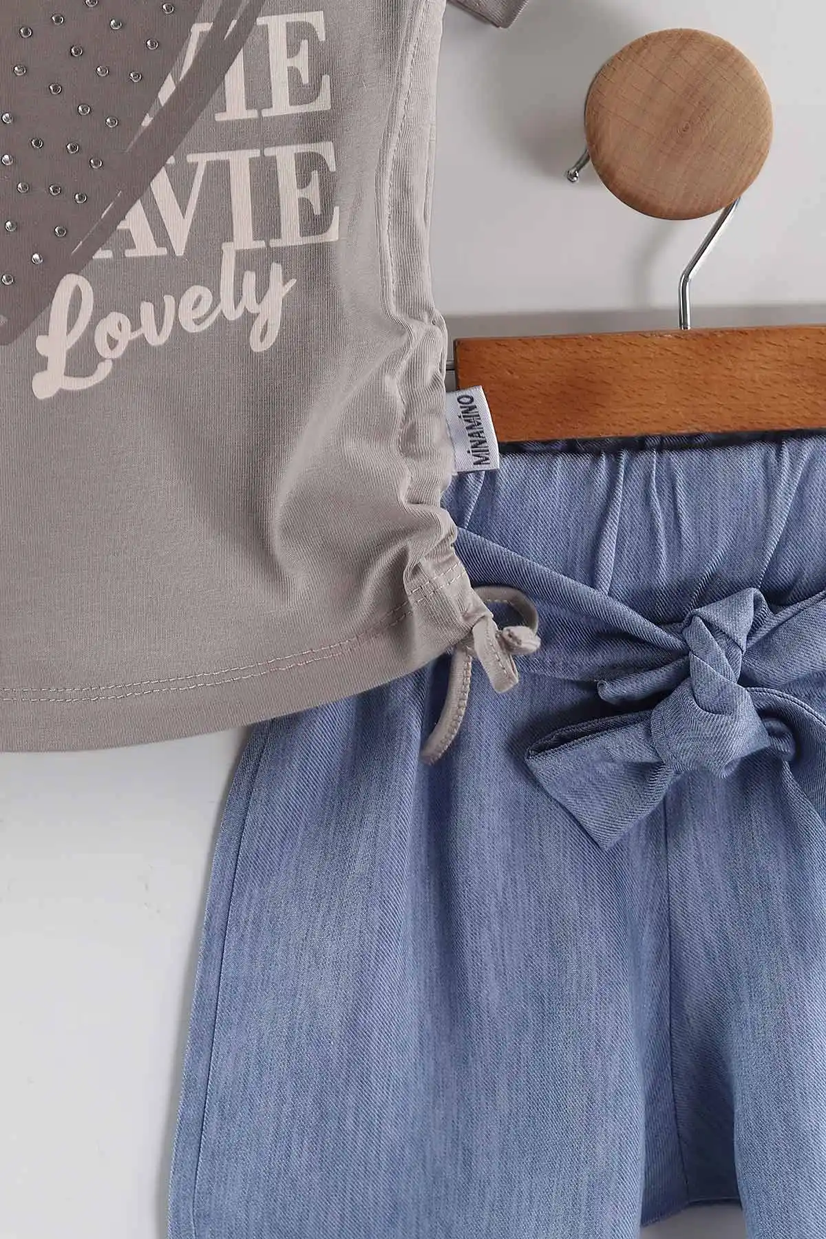 Vizon (2-5 Yaş)Taşlı Kalp Baskılı Tencel Şortlu Kız Çocuk Takım 436928