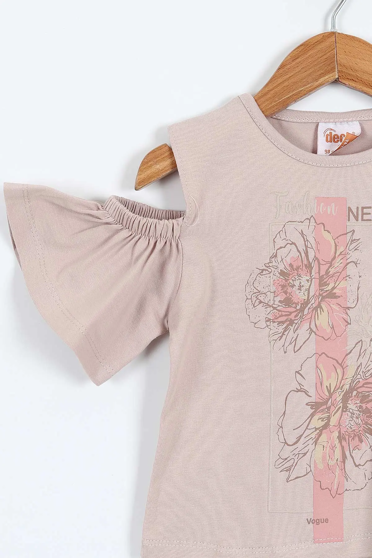 Vizon (3-7 Yaş) Fashion Baskılı Açık Omuz Detaylı Kemerli Şortlu Kız Çocuk Yazlık Takım 361720
