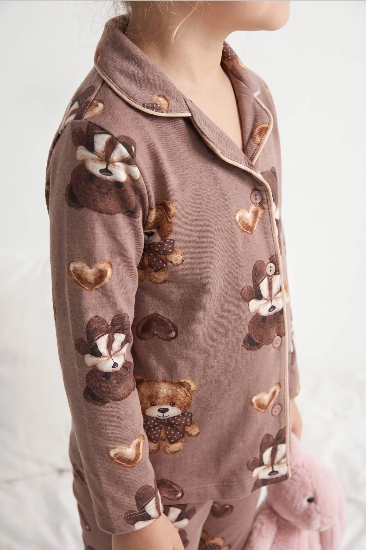 Vizon (4-12 Yaş)  Desenli Önden Düğmeli Göz Bandı Detaylı Kız Çocuk Pijama Takım 473464