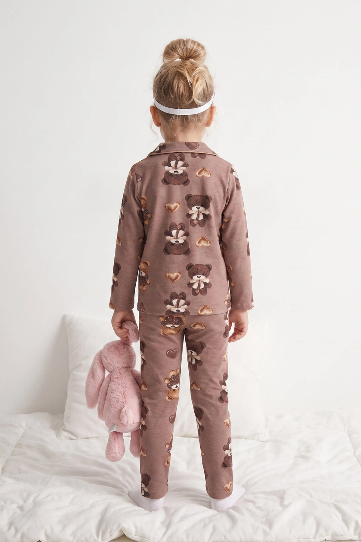 Vizon (4-12 Yaş)  Desenli Önden Düğmeli Göz Bandı Detaylı Kız Çocuk Pijama Takım 473464
