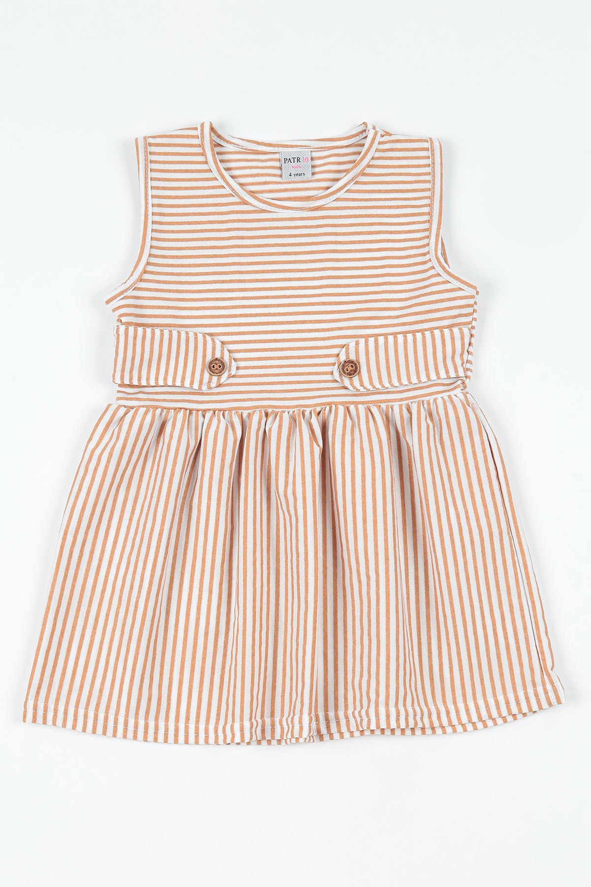 Vizon (4-8 yaş) Düğme Detay Çizgili Kız Çocuk Elbise 108742