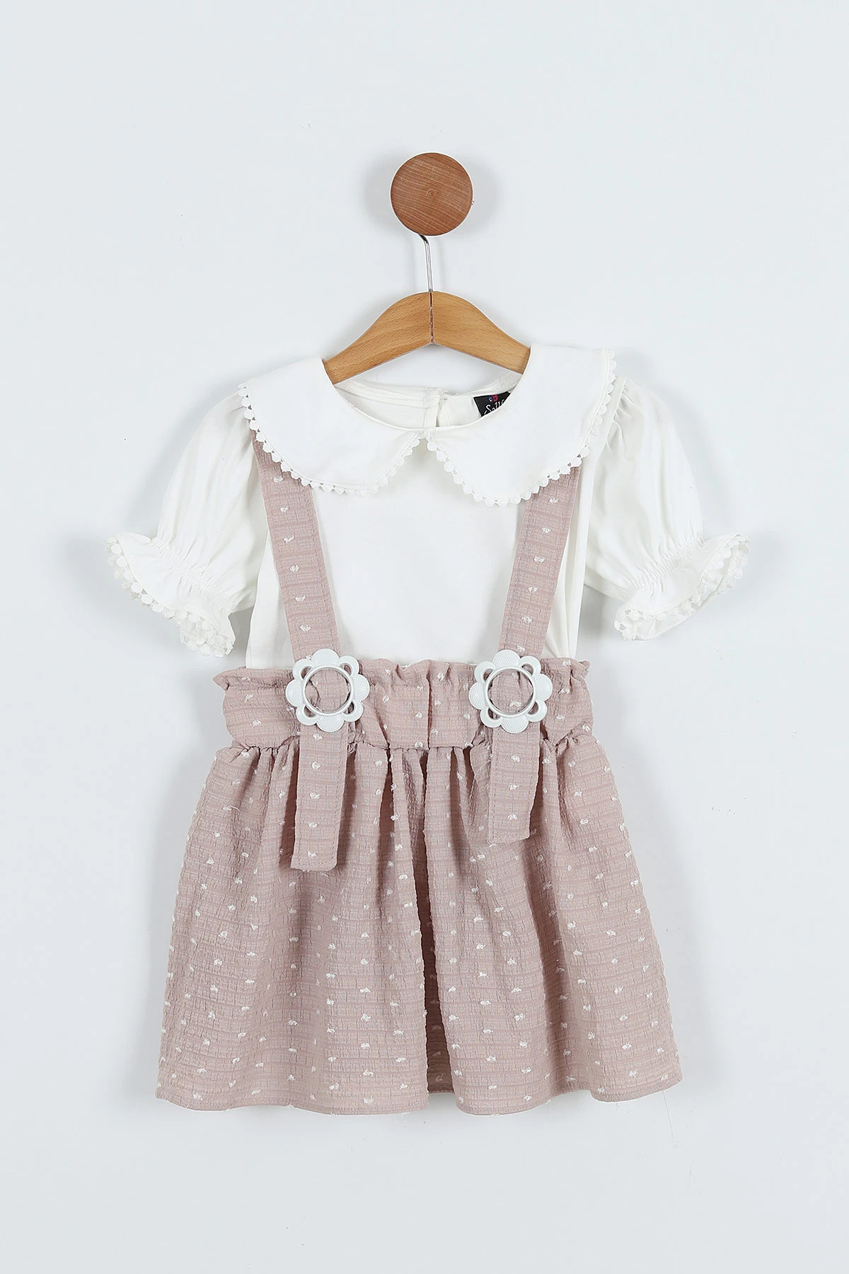 Vizon (4-8 Yaş) Papatya Tokalı Bebe Yaka Kız Çocuk Salopet Takım 276853