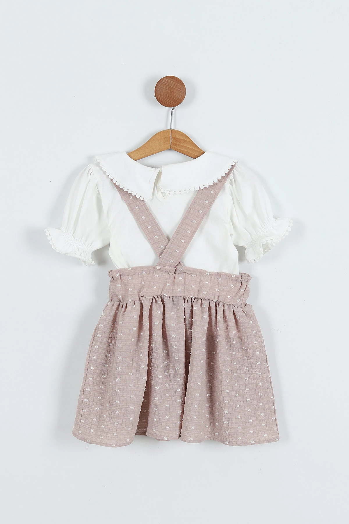 Vizon (4-8 Yaş) Papatya Tokalı Bebe Yaka Kız Çocuk Salopet Takım 276853