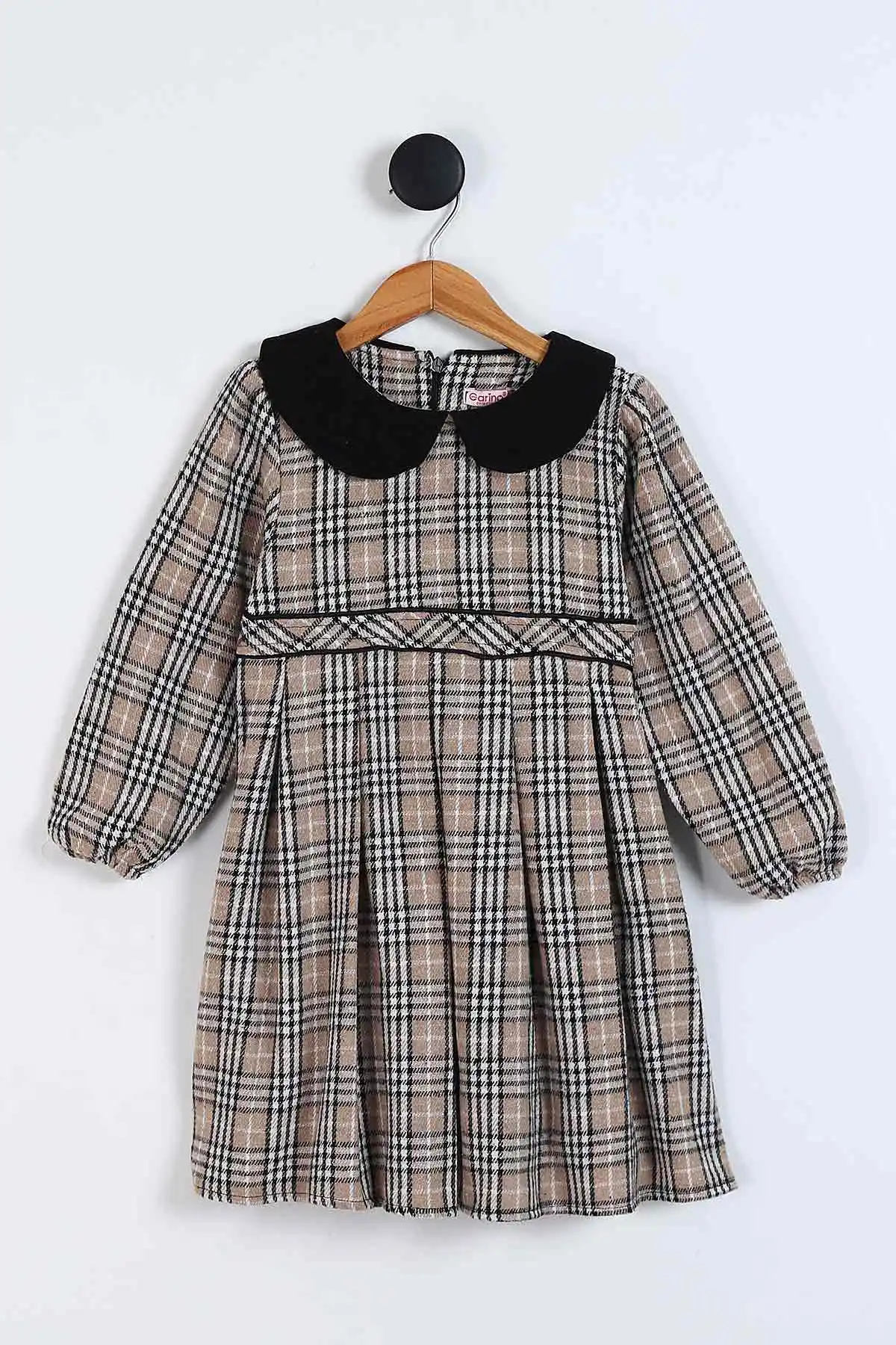 Vizon (7-10 Yaş)Bebe Yaka Ekoseli Kız Çocuk Elbise 338059