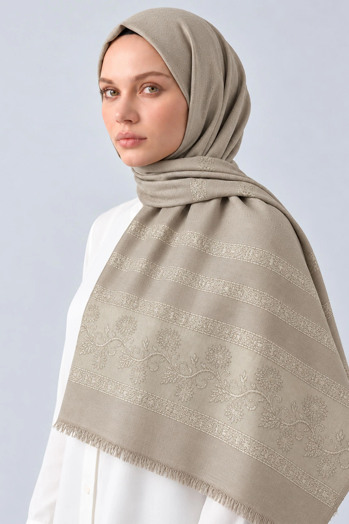 Vizon 70x180 Cm Floral Premium Jakarlı Pamuk Şal 494063