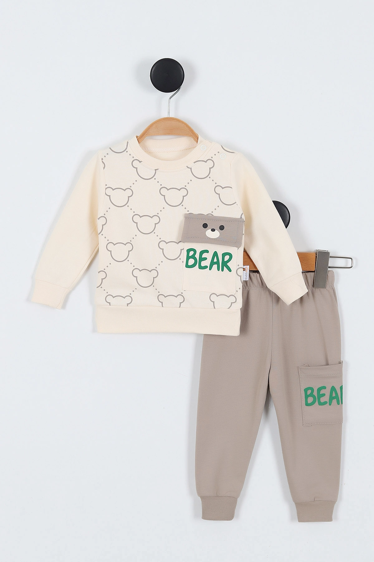 Vizon (9-24 Ay) Bear Baskılı Cep Detaylı Erkek Bebek 2'li Takım 335523