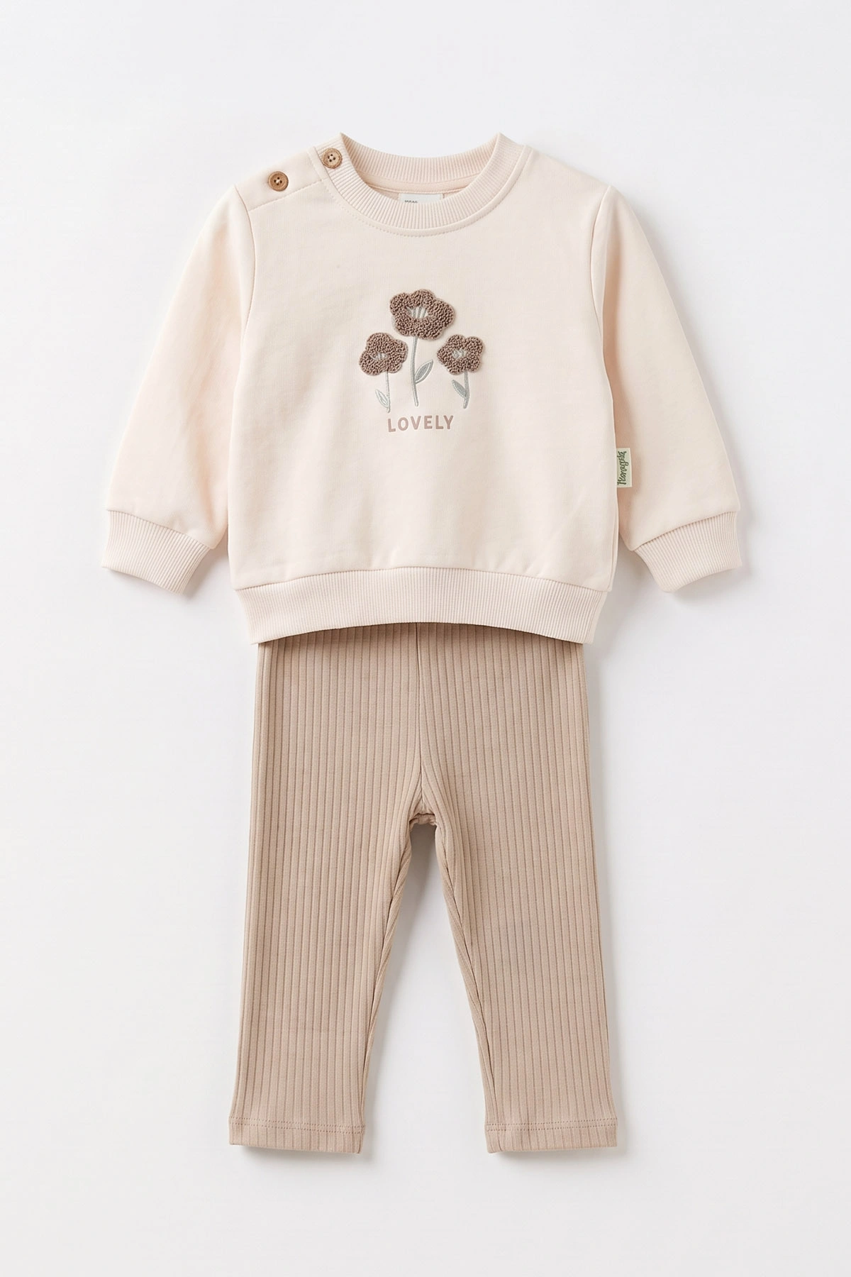 Vizon (9-24 Ay) Süzene Nakışlı Swetshirt İnterlok Alt Kız Bebek Takım 495701