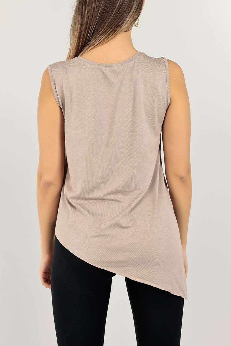 Vizon Asimetrik Kesim Kolsuz Bluz 100562