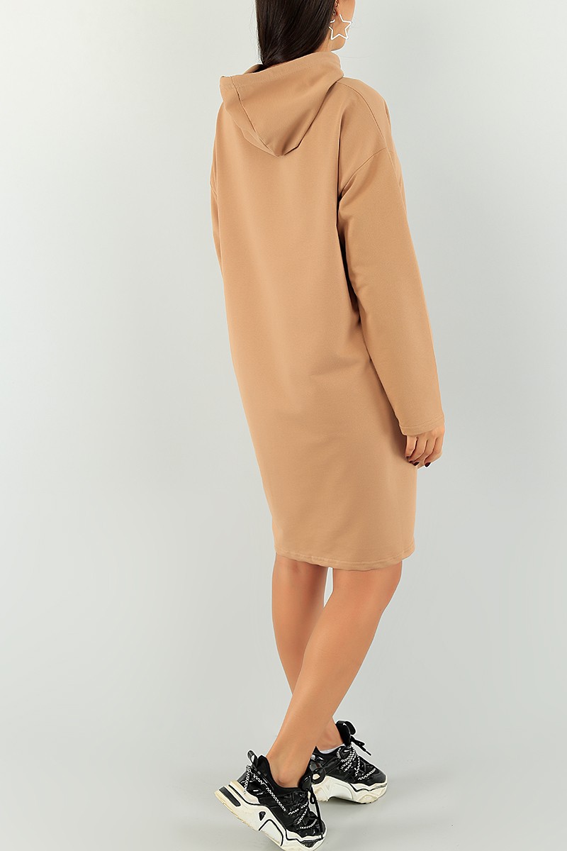 Vizon Baskılı Kapüşonlu Tunik Elbise 74659