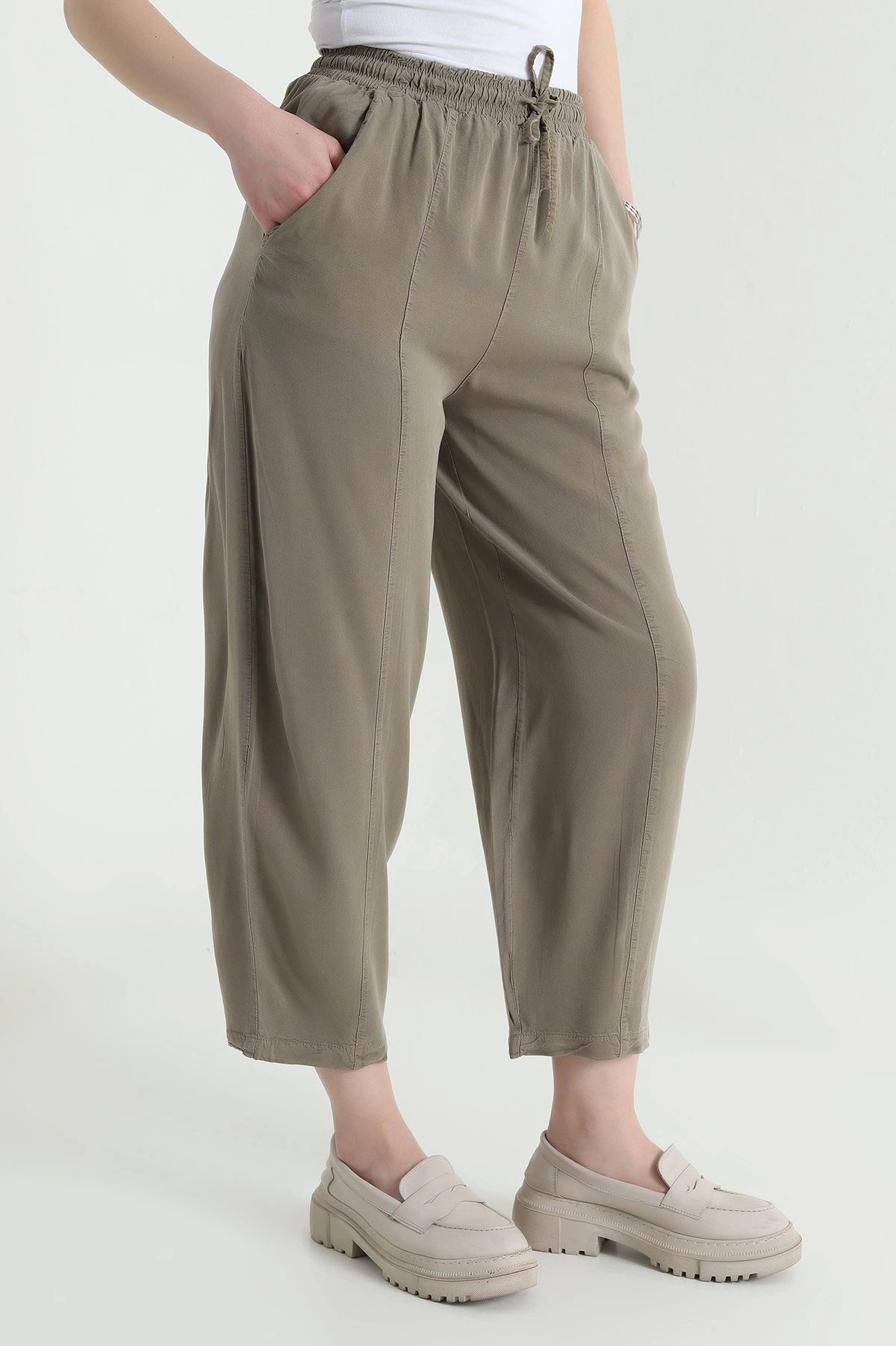 Vizon Bel Lastikli Cepli Tencel Kadın Şalvar Pantolon 453170
