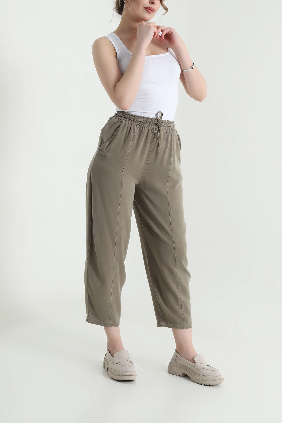 Vizon Bel Lastikli Cepli Tencel Kadın Şalvar Pantolon 453170