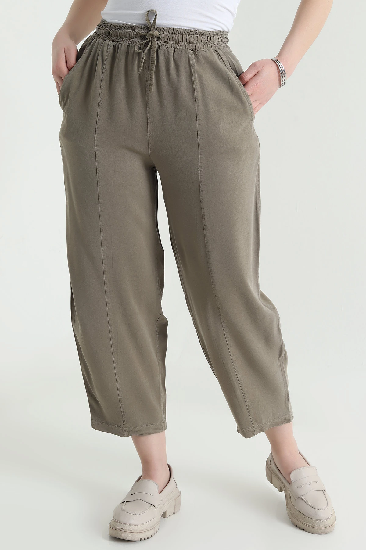 Vizon Bel Lastikli Cepli Tencel Kadın Şalvar Pantolon 453170