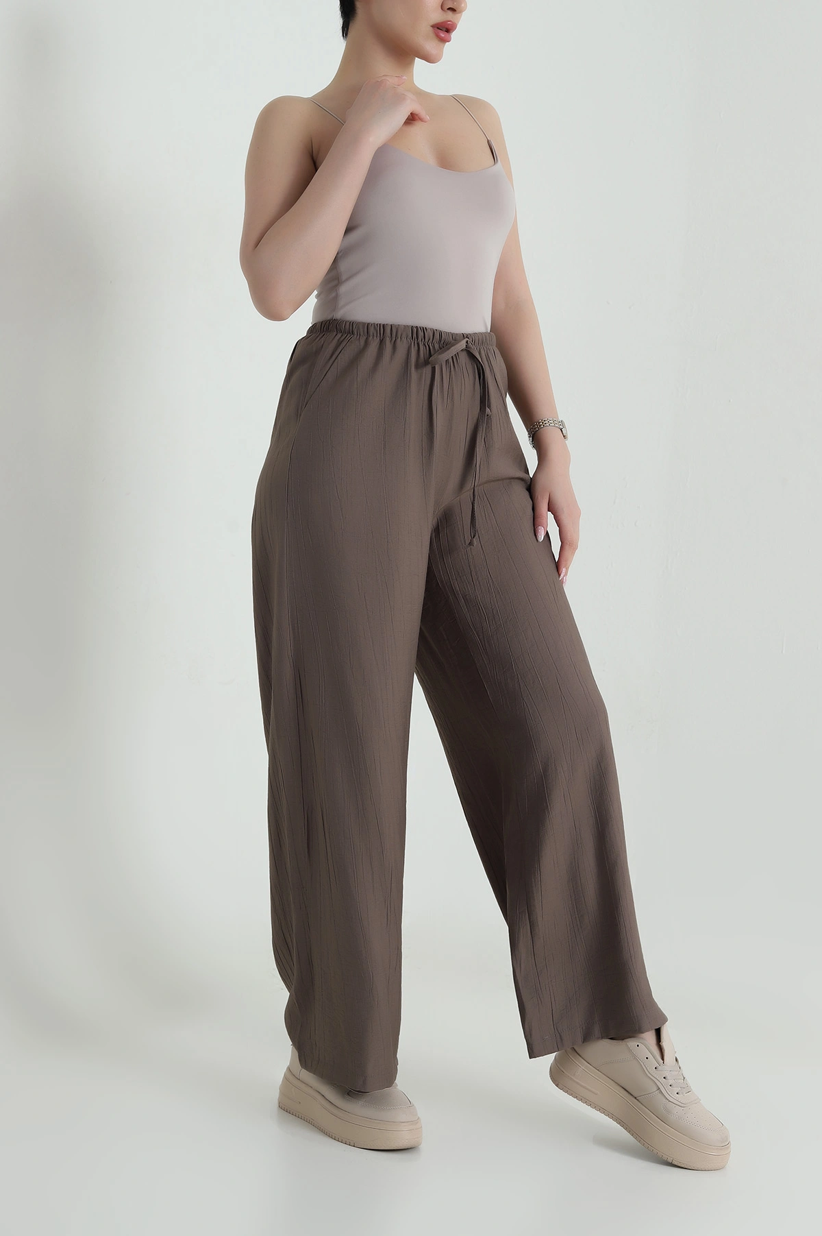 Vizon Beli Lastikli Çilek Kadın Pantolon 459114