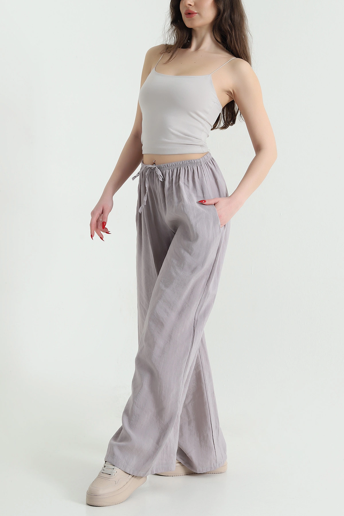 Vizon Beli Lastikli Kadın Tensel Pantolon 441589