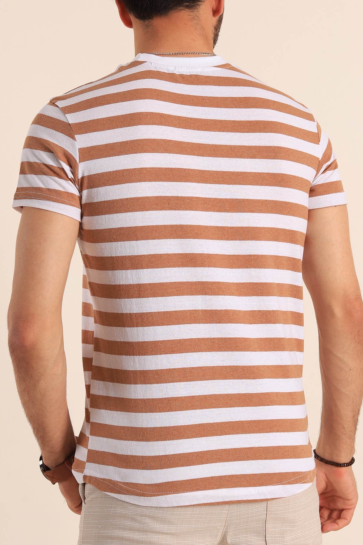 Vizon Beyaz Çizgili Regular Fit Erkek Tişört 188014