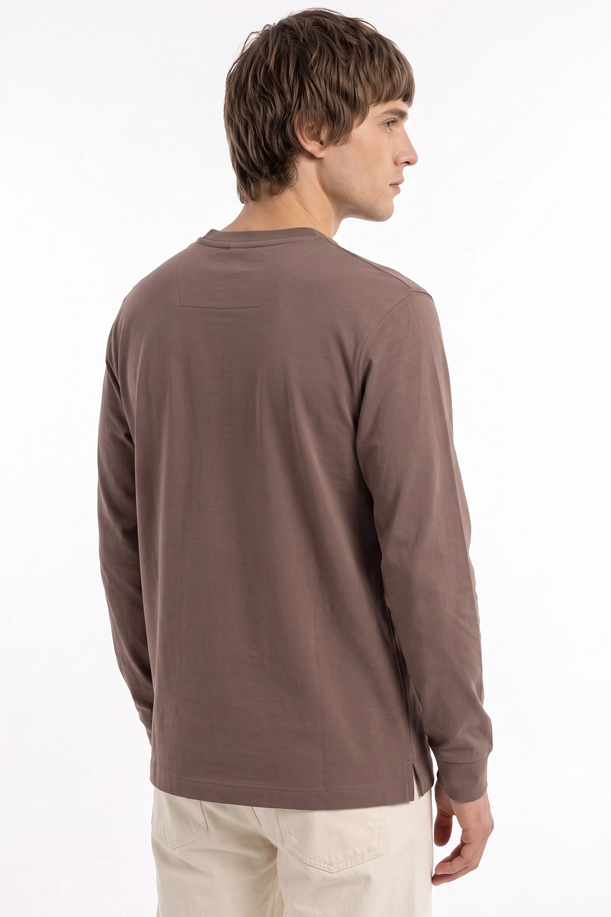 Vizon Bisiklet Yaka Yazı Detaylı Erkek Sweatshirt 492044