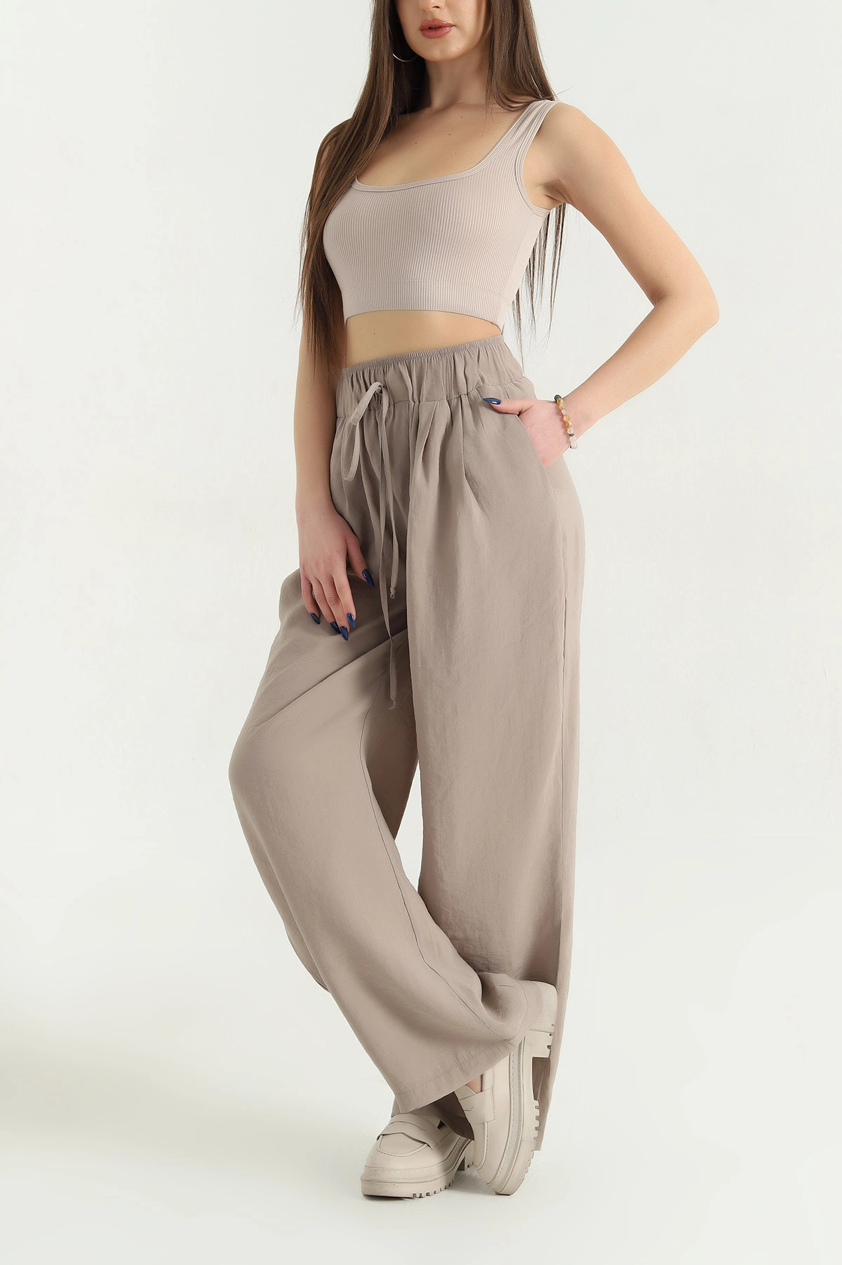 Vizon Bol Paça Bel Lastikli Modal Kadın Pantolon 337604
