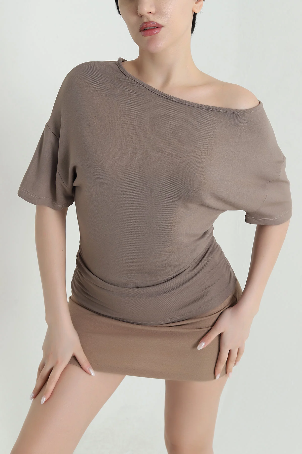 Vizon Büzgülü Kayık Yaka Oysho Kadın Bluz 446972