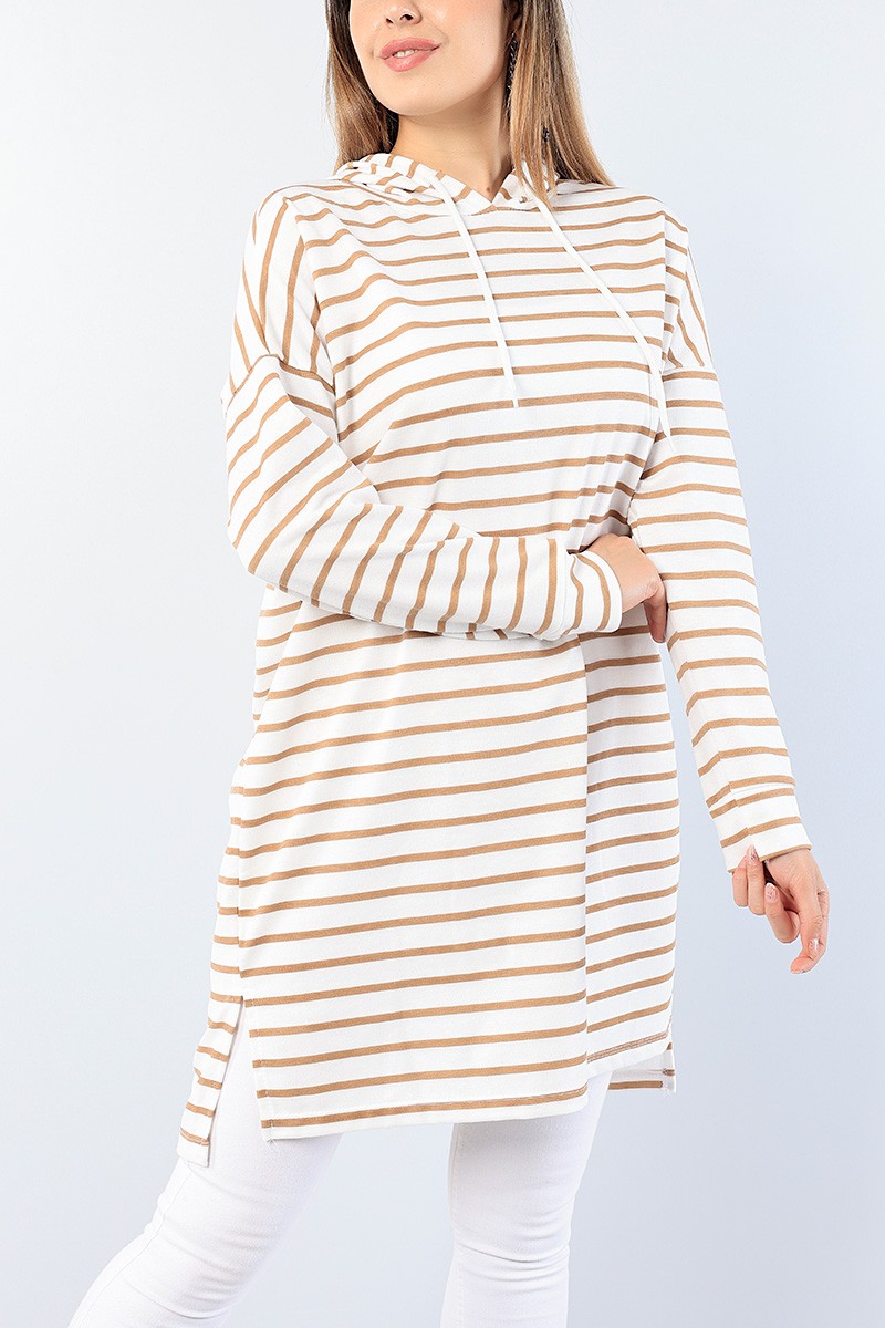 Vizon Çizgili Kapüşonlu Tunik 75157