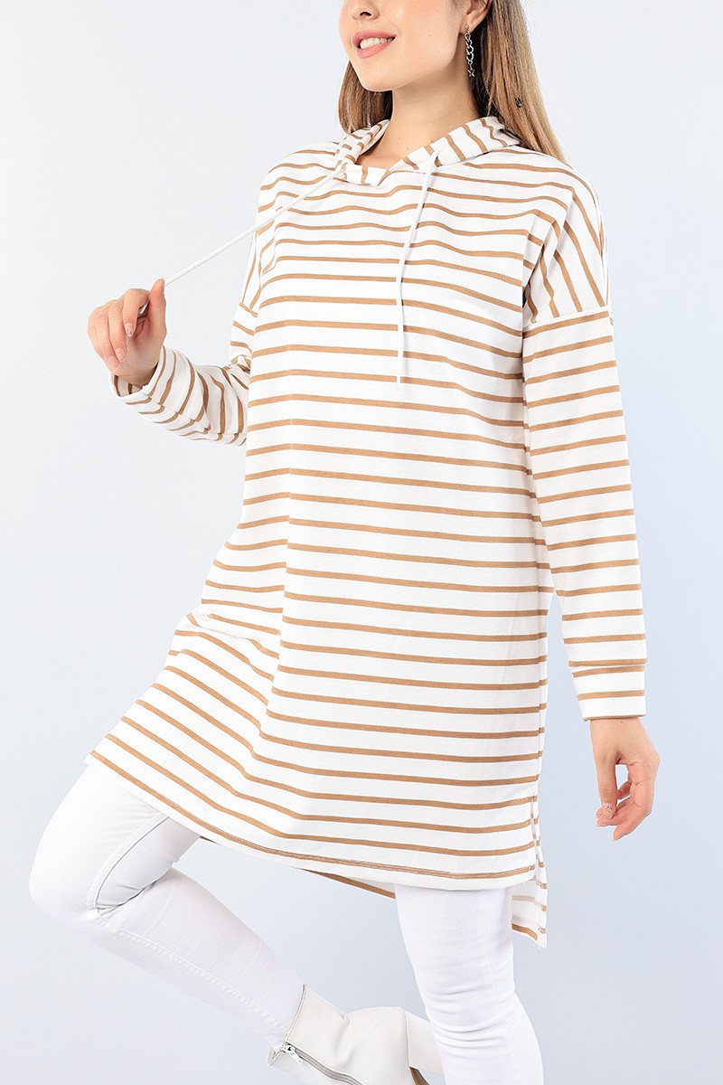 Vizon Çizgili Kapüşonlu Tunik 75157