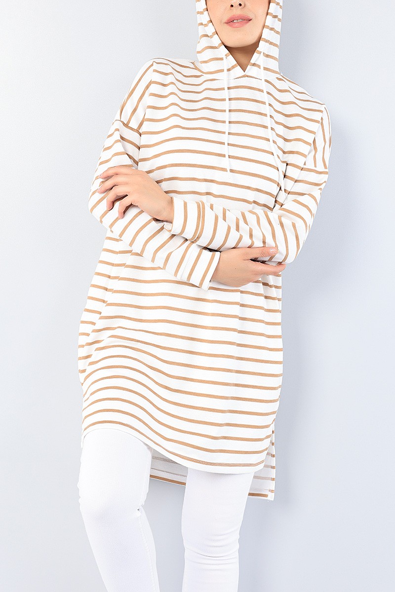 Vizon Çizgili Kapüşonlu Tunik 75157