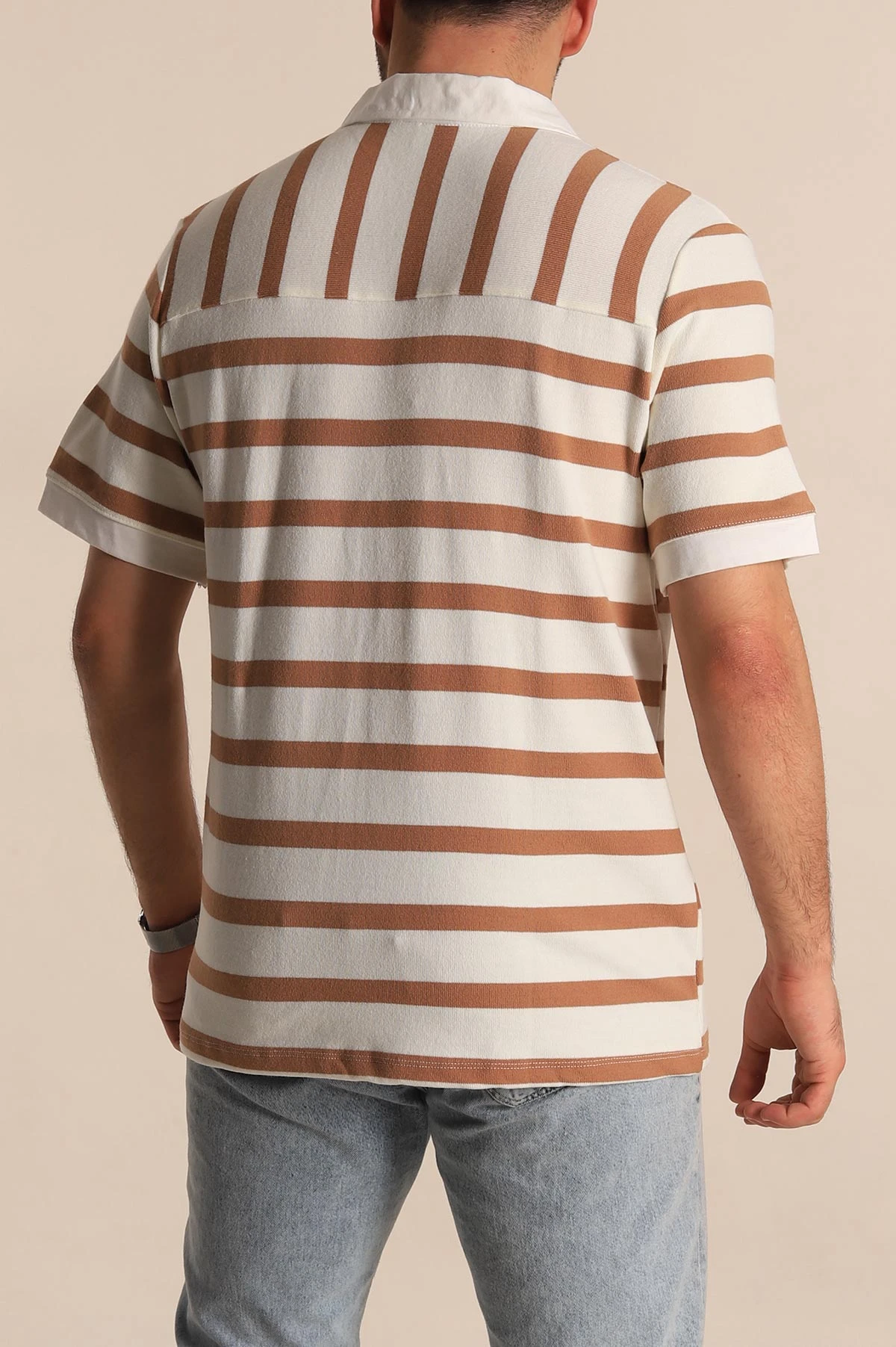 Vizon Çizgili Oversize Polo Yaka Erkek Tişört 272822