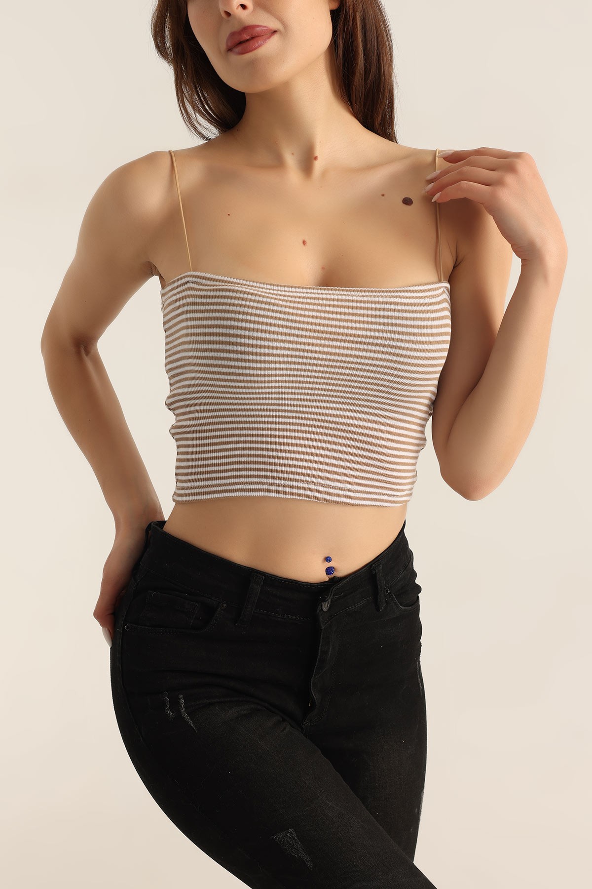 Vizon Çizgili Tasarım Crop Üst 178136