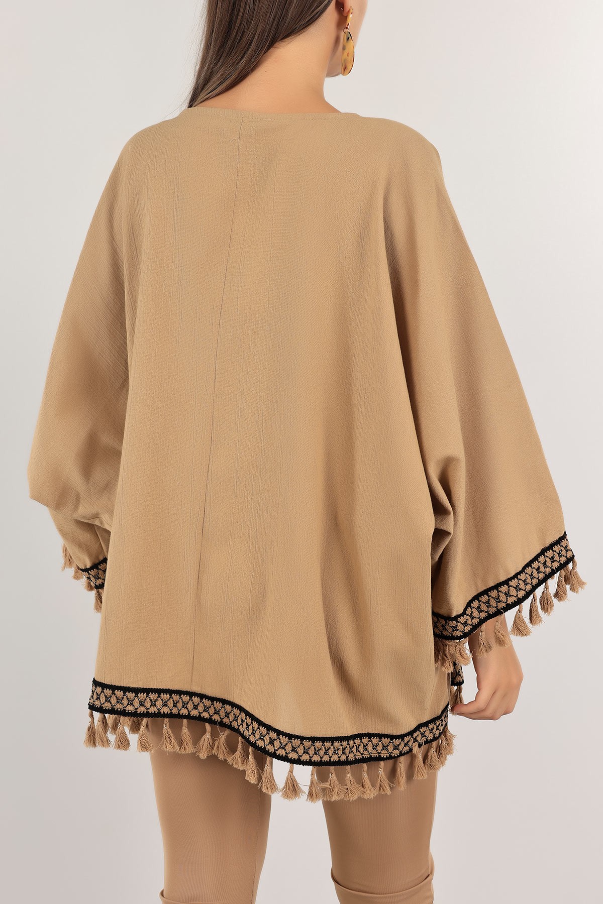 Vizon Dantelli Keten Kimono Hırka 124769