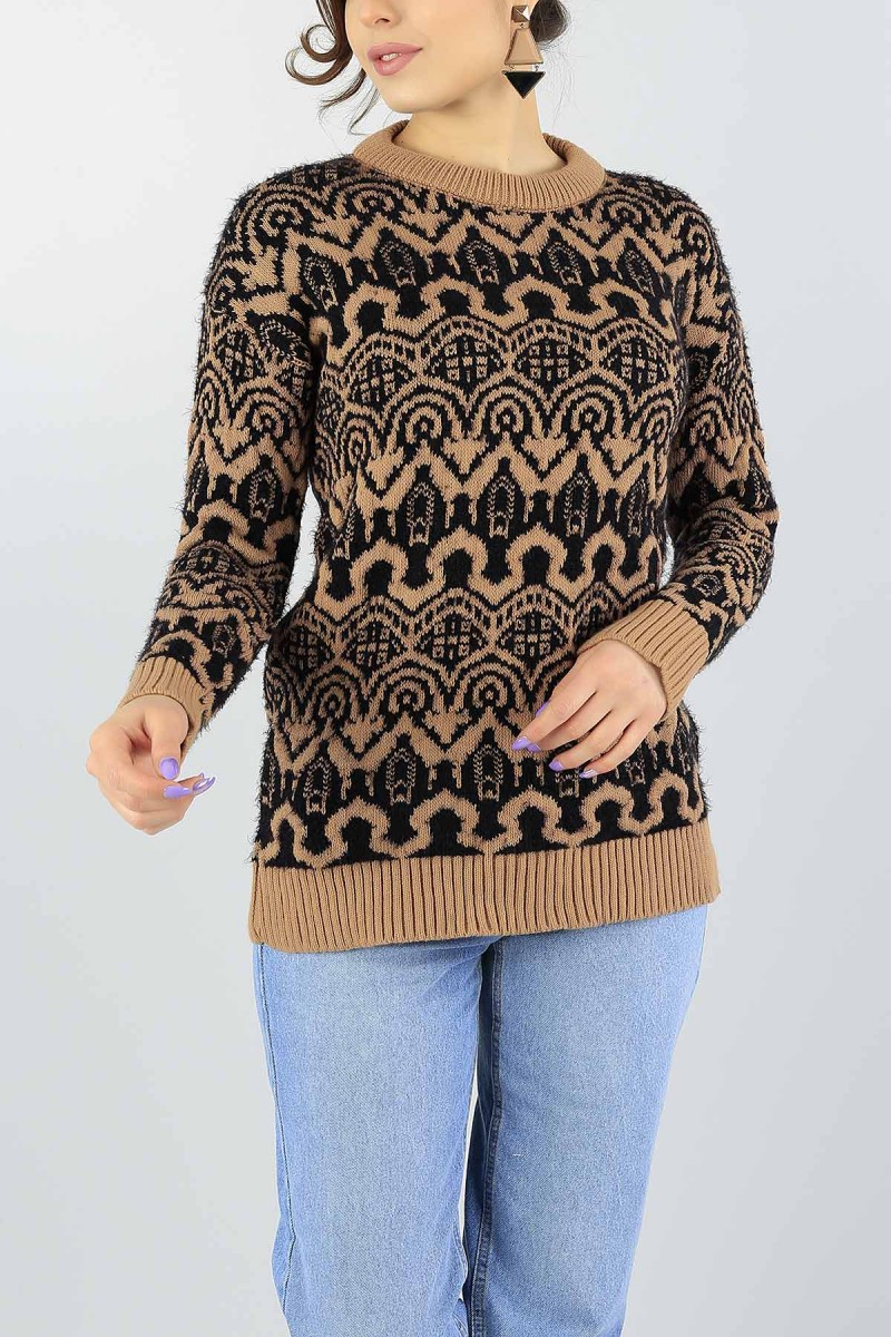 Vizon Desenli Bayan Triko Kazak 56038